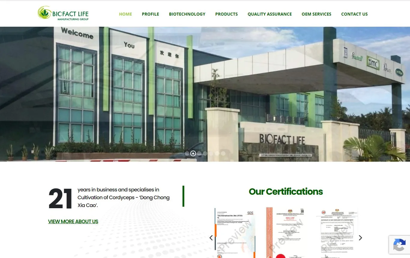 Biofact Life homepage