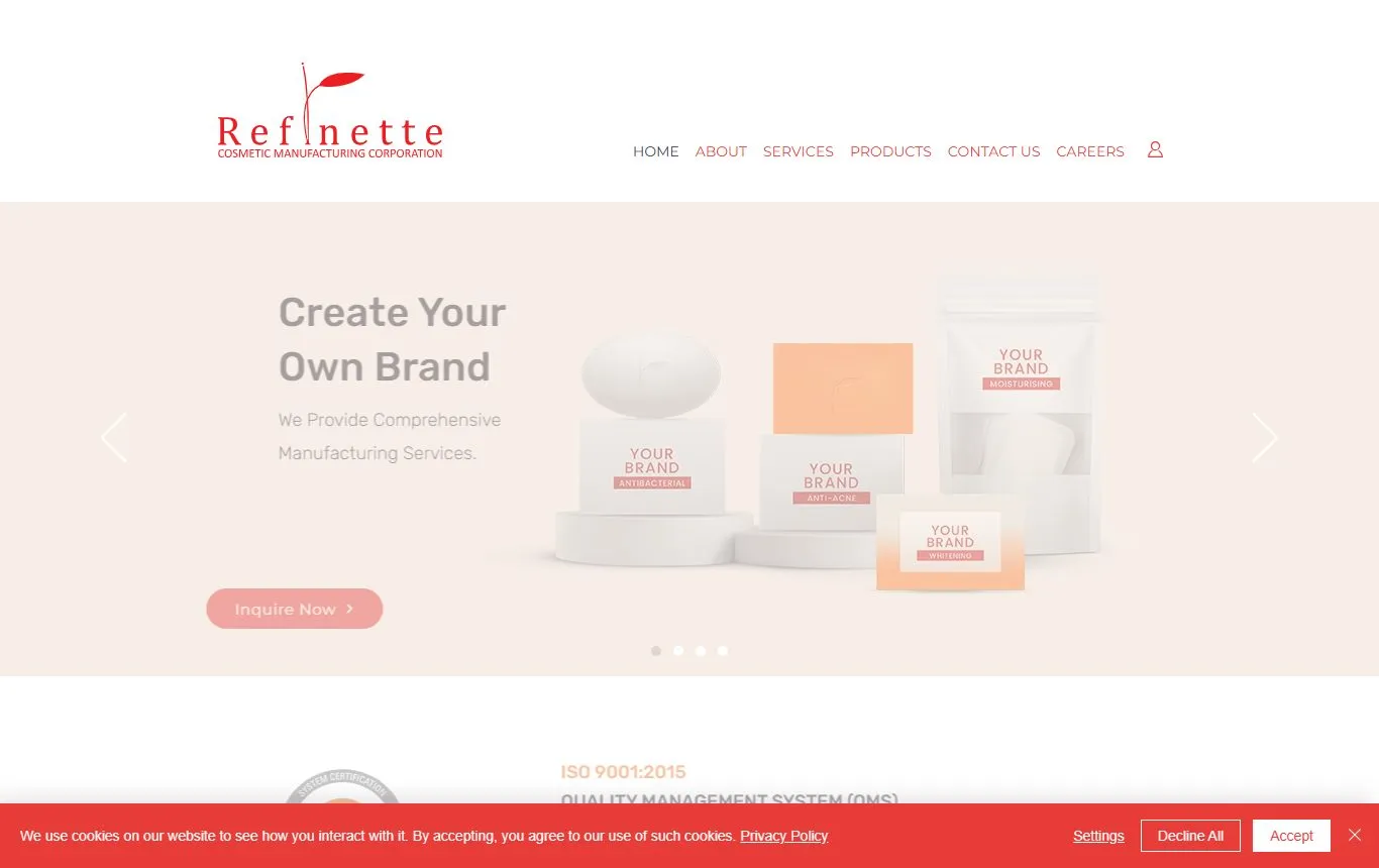Refinette homepage “Create your own brand”
