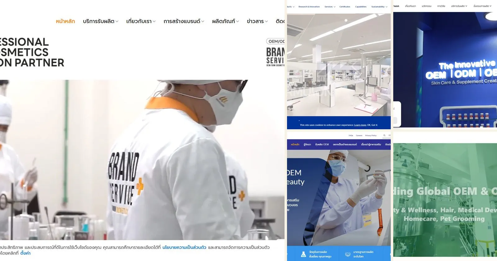 Websites of five Thai skincare OEM factories